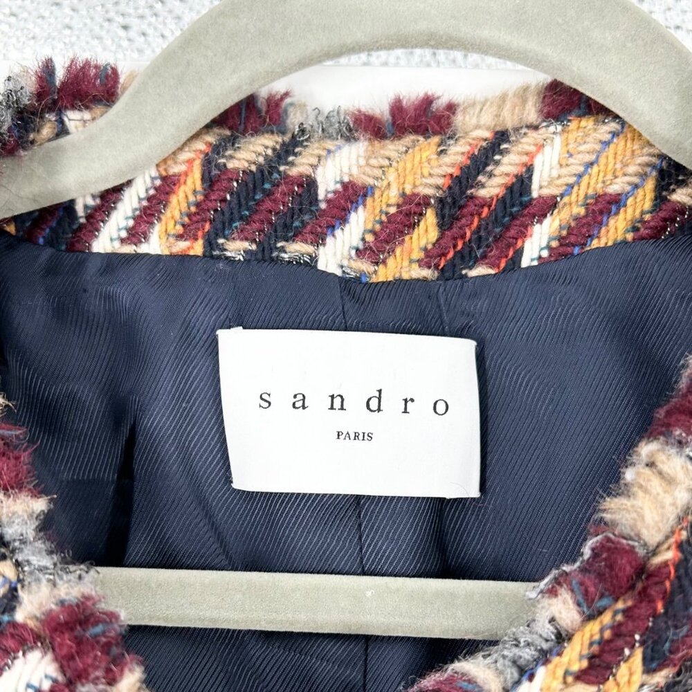 Sandro Marianne Herringbone Wool Blend Multicolor Blazer - Picture 6 of 9